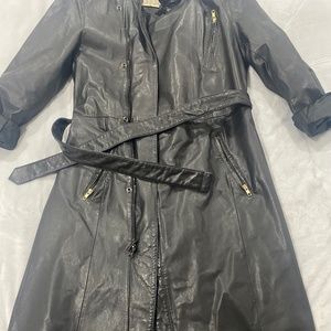 Vintage Genuine Black Leather Trench Coat